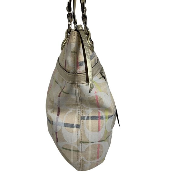 COACH Poppy Signature Ivory Gold Tattersall Sequined Glam Tote Purse 19867 - Picture 5 of 16